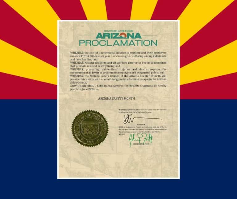 National Safety Month proclamation on top of the Arizona flag